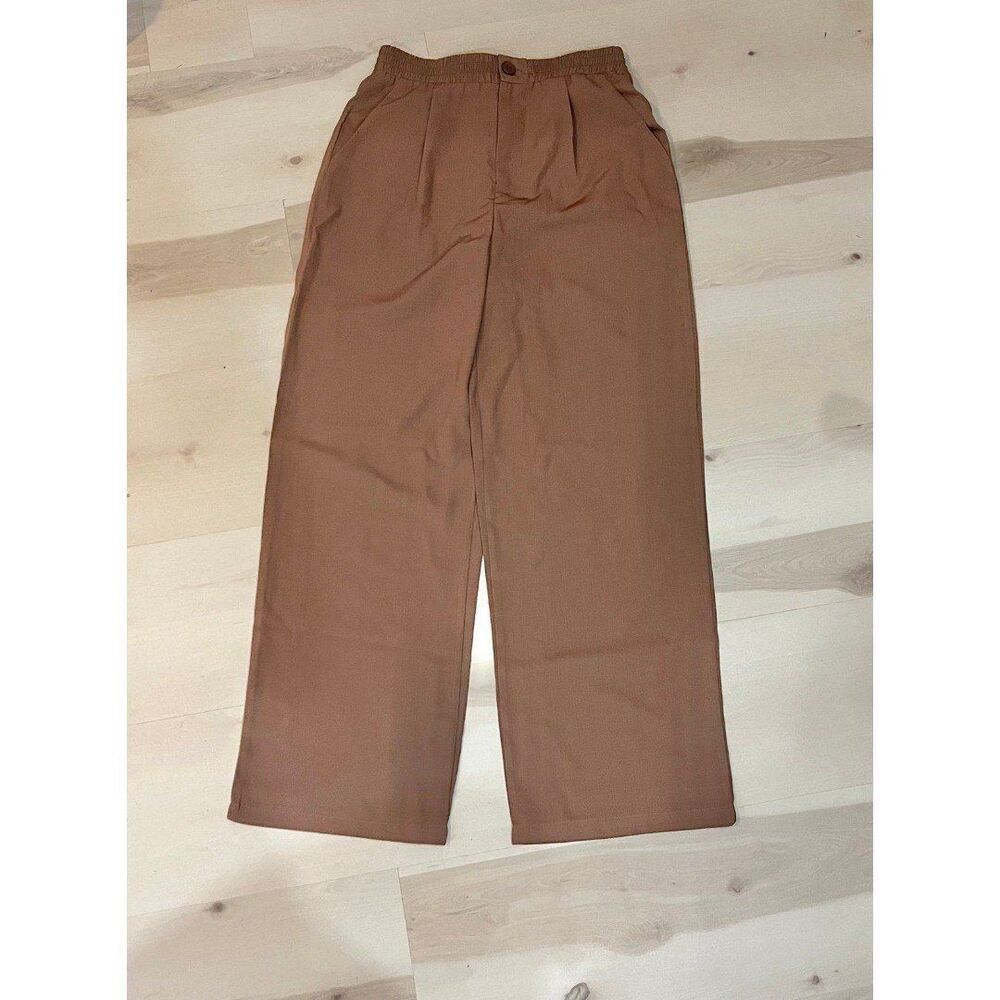 Cider NWT Women Medium Brown Wide Leg Pants Neutral Minimalist Fall Chic